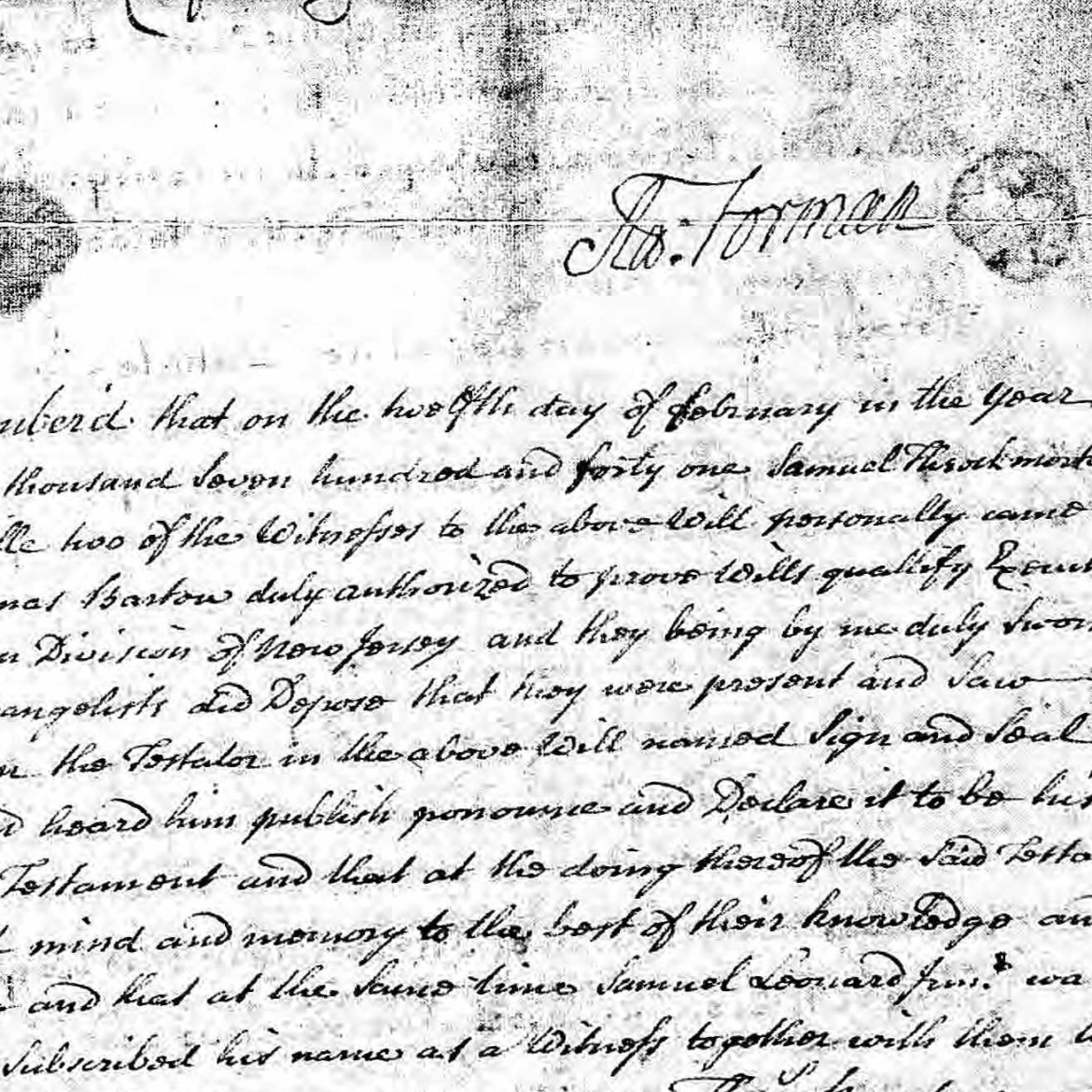 1741. Will of Aaron Forman. Freehold, NJ